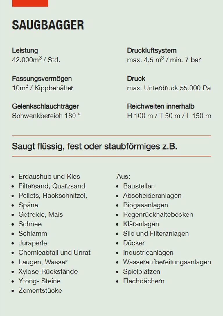 Saugbagger Limburg - Technische Daten Saugbaggger